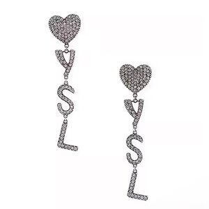 Saint Laurent Silver Crystal Heart Earrings